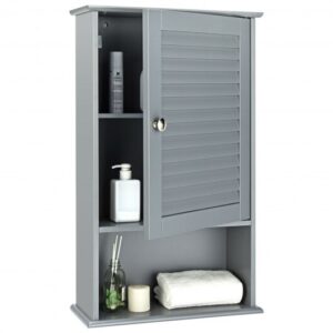Bathroom Wall Mount Storage Cabinet Single Door with Height Adjustable Shelf-Gray - Color: Gray