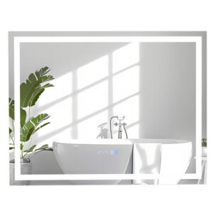 LED Bathroom Mirror Wall Mounted Rectangle Mirror with 3-Color Dimmable Lights-M - Color: White - Size: M