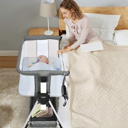 Adjustable Baby Bedside Crib with Large Storage-Dark Gray - Color: Dark Gray - Image 2