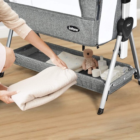 Adjustable Baby Bedside Crib with Large Storage-Dark Gray - Color: Dark Gray - Image 3