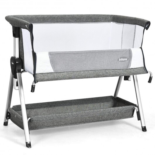 Adjustable Baby Bedside Crib with Large Storage-Dark Gray - Color: Dark Gray - Image 4