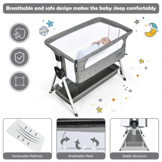 Adjustable Baby Bedside Crib with Large Storage-Dark Gray - Color: Dark Gray - Image 6