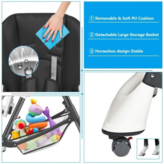 A-Shaped High Chair with 4 Lockable Wheels-Gray - Color: Gray - Image 4