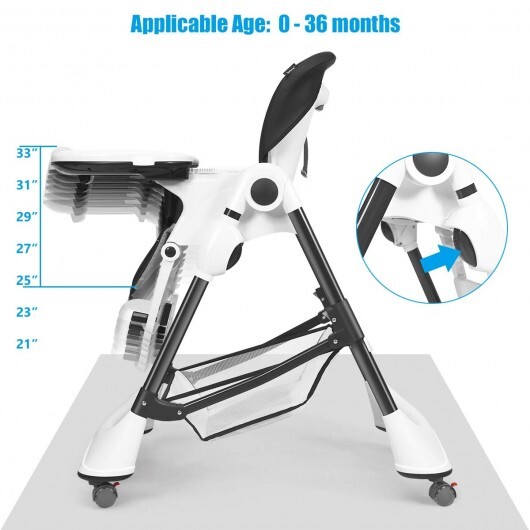 A-Shaped High Chair with 4 Lockable Wheels-Gray - Color: Gray - Image 5