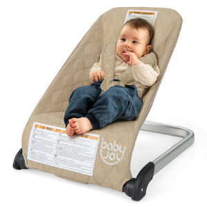 Baby Bouncer Seat with Aluminum and Metal Frame-Beige - Color: Beige