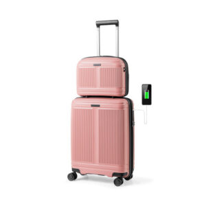 2-Piece Luggage Set 20 Inch Carry-on Suitcase and 14 Inch Cosmetic Case-Pink - Color: Pink