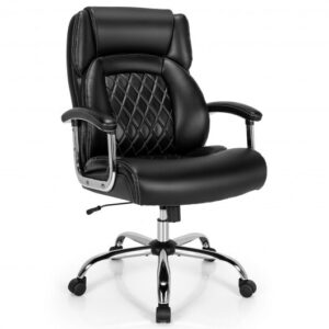 Height Adjustable Big and Tall Office Chair Computer Desk Chair with Metal Base-Black - Color: Black