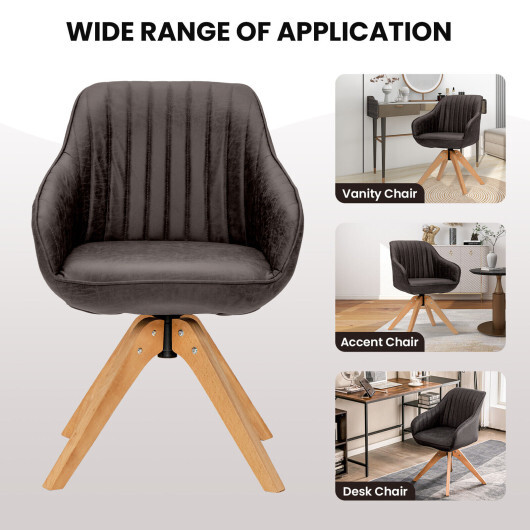 Modern Leathaire Set of 2 Swivel Accent Chair with Beech Wood Legs-Brown - Color: Brown - Image 3