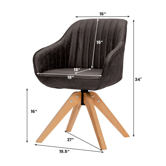 Modern Leathaire Set of 2 Swivel Accent Chair with Beech Wood Legs-Brown - Color: Brown - Image 4