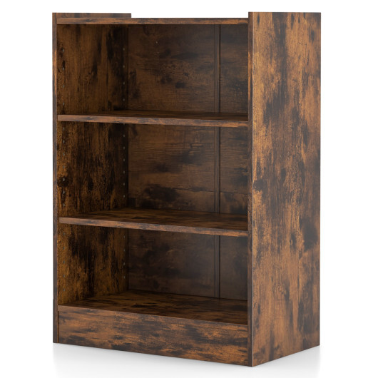 3-Tier Bookcase Open Display Rack Cabinet with Adjustable Shelves-Rustic Brown - Color: Rustic Brown - Image 4