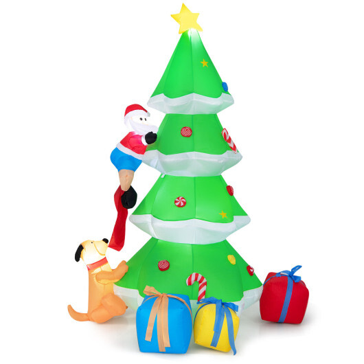 7 Feet Inflatable Christmas Tree with Santa Claus and Dog - Color: Green