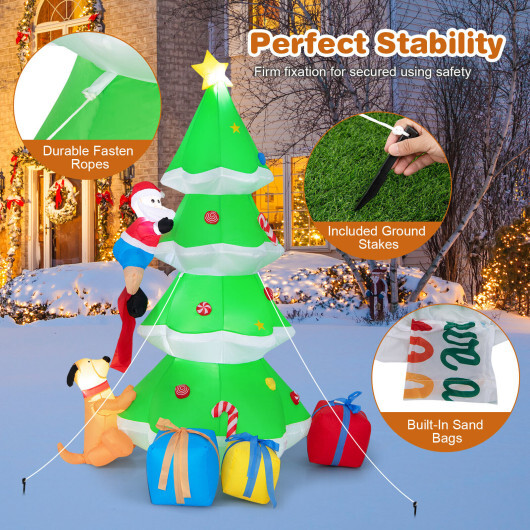 7 Feet Inflatable Christmas Tree with Santa Claus and Dog - Color: Green - Image 3