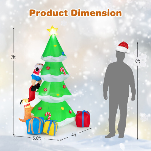 7 Feet Inflatable Christmas Tree with Santa Claus and Dog - Color: Green - Image 4