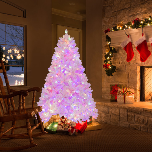 6 FT Flocked Artificial Xmas Tree Hinged with 350 LED Lights - Color: Pink - Image 3