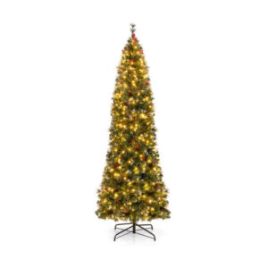 5/6/7/8/9 FT Pre-Lit Artificial Hinged Slim Pencil Christmas Tree-8 ft - Color: Green - Size: 8 ft