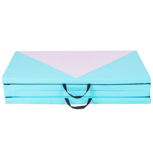 4-Panel PU Leather Folding Exercise Gym Mat with Hook and Loop Fasteners-Pink & Blue - Color: Pink & Blue - Image 2