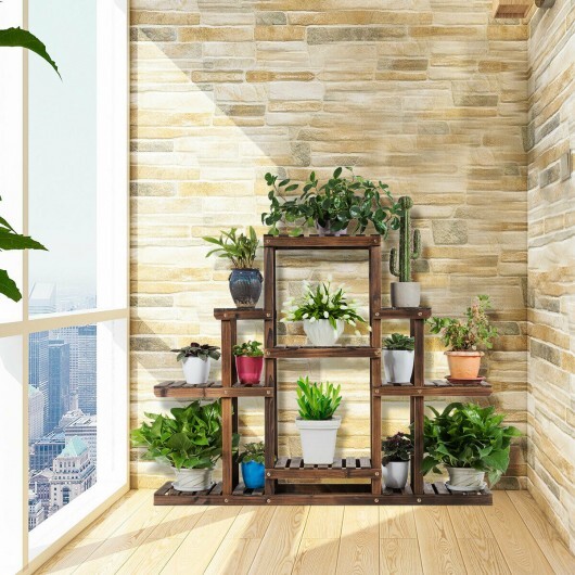 6-Tier Flower Wood Stand Plant Display Rack Storage Shelf - Color: Brown - Image 2