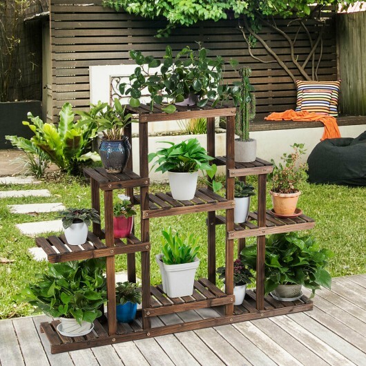 6-Tier Flower Wood Stand Plant Display Rack Storage Shelf - Color: Brown - Image 3