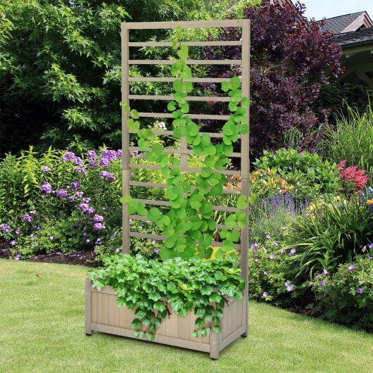 Raised Garden Bed with Trellis for Climbing Plants - Color: Gray - Image 2