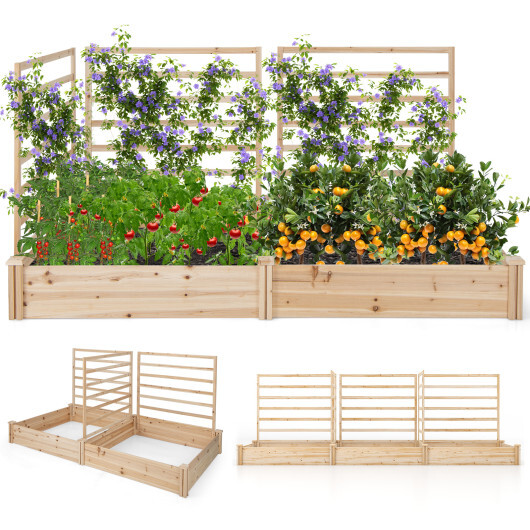 Raised Garden Bed with 2 Planter Boxes and 3 Trellis-Natural - Color: Natural - Image 4