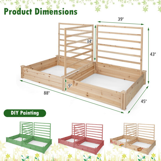 Raised Garden Bed with 2 Planter Boxes and 3 Trellis-Natural - Color: Natural - Image 5