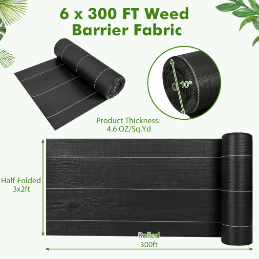 6.5 x 330/4 x 250/6 x 300 Feet Weed Barrier Landscape Fabric-6 ft - Color: Black - Size: 6 ft - Image 5