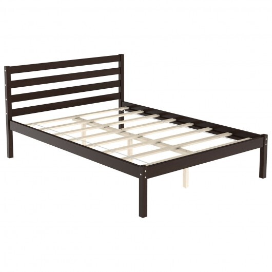 Full Size Bed frame Foundation with Solid Wooden Slat Suppor - Color: Espresso - Size: Full Size
