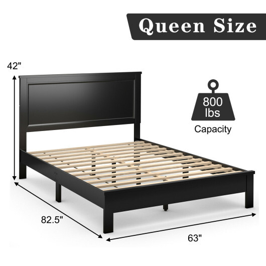 Queen Size Bed Frame Platform Slat High Headboard Bedroom with Rubber Wood Leg-Black - Color: Black - Size: Queen Size - Image 4