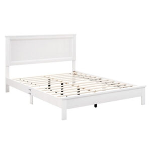 Queen Size Bed Frame Platform Slat High Headboard Bedroom with Rubber Wood Leg-White - Color: White - Size: Queen Size