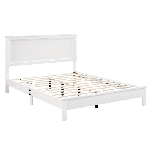 Queen Size Bed Frame Platform Slat High Headboard Bedroom with Rubber Wood Leg-White - Color: White - Size: Queen Size