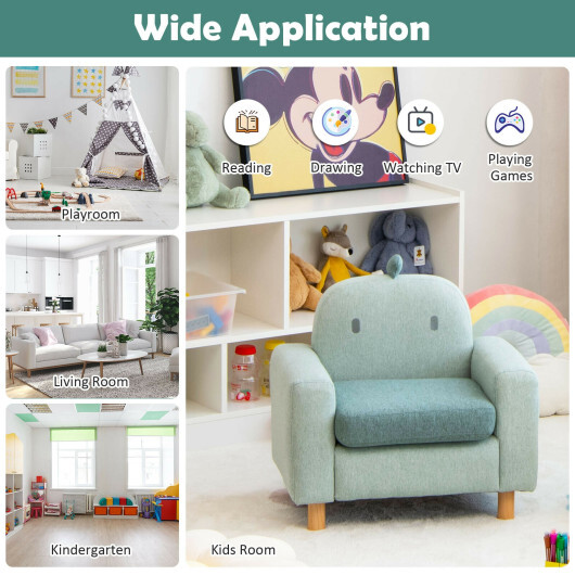 Kids Sofa with Armrest and Thick Cushion-Green - Color: Green - Image 3