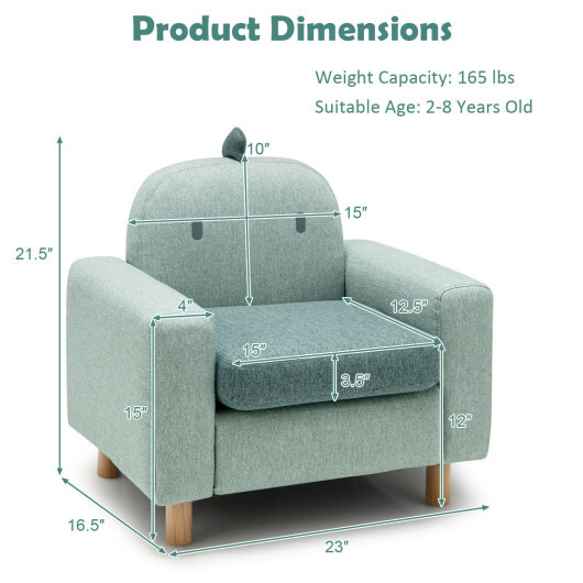 Kids Sofa with Armrest and Thick Cushion-Green - Color: Green - Image 4