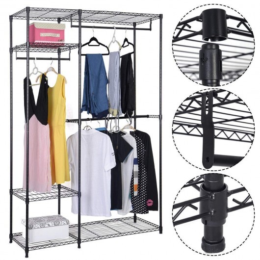 Portable Steel Closet Hanger Storage Rack Organizer - Color: Black - Image 4