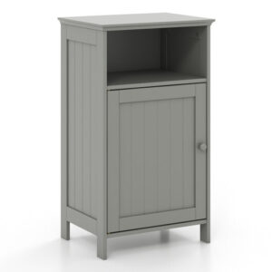 Bathroom Freestanding  Adjustable Shelf Floor Storage Cabinet-Gray - Color: Gray