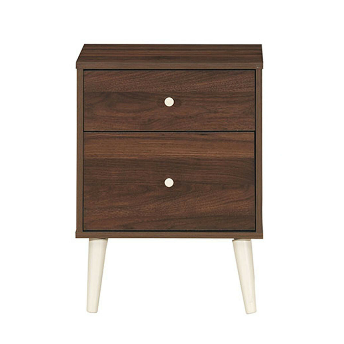 2-Drawer Nightstand Beside End Side Table with Rubber Legs-Brown - Color: Brown - Image 5