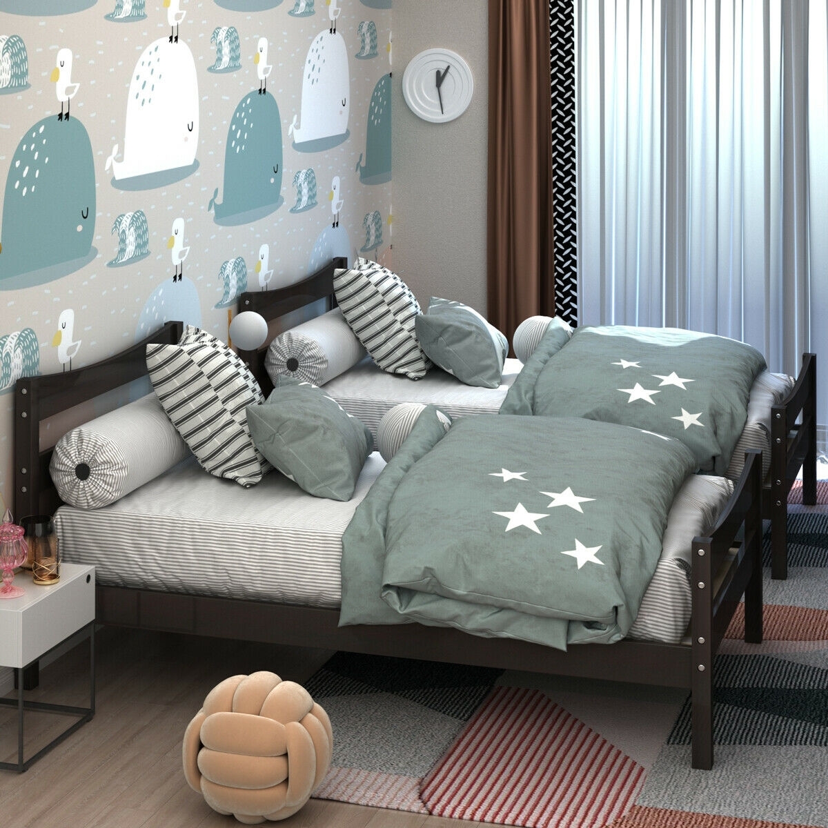 Twin Size Rustic Style Platform Bed Frame with Headboard and Footboard-Dark Brown - Color: Dark Brown - Image 3