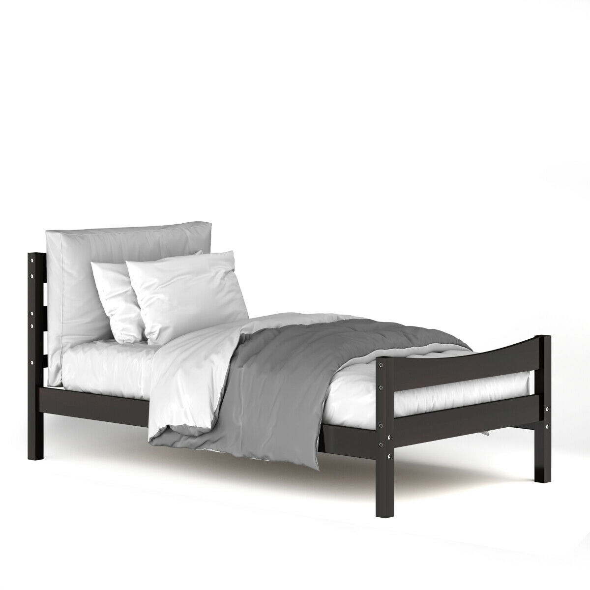 Twin Size Rustic Style Platform Bed Frame with Headboard and Footboard-Dark Brown - Color: Dark Brown - Image 5