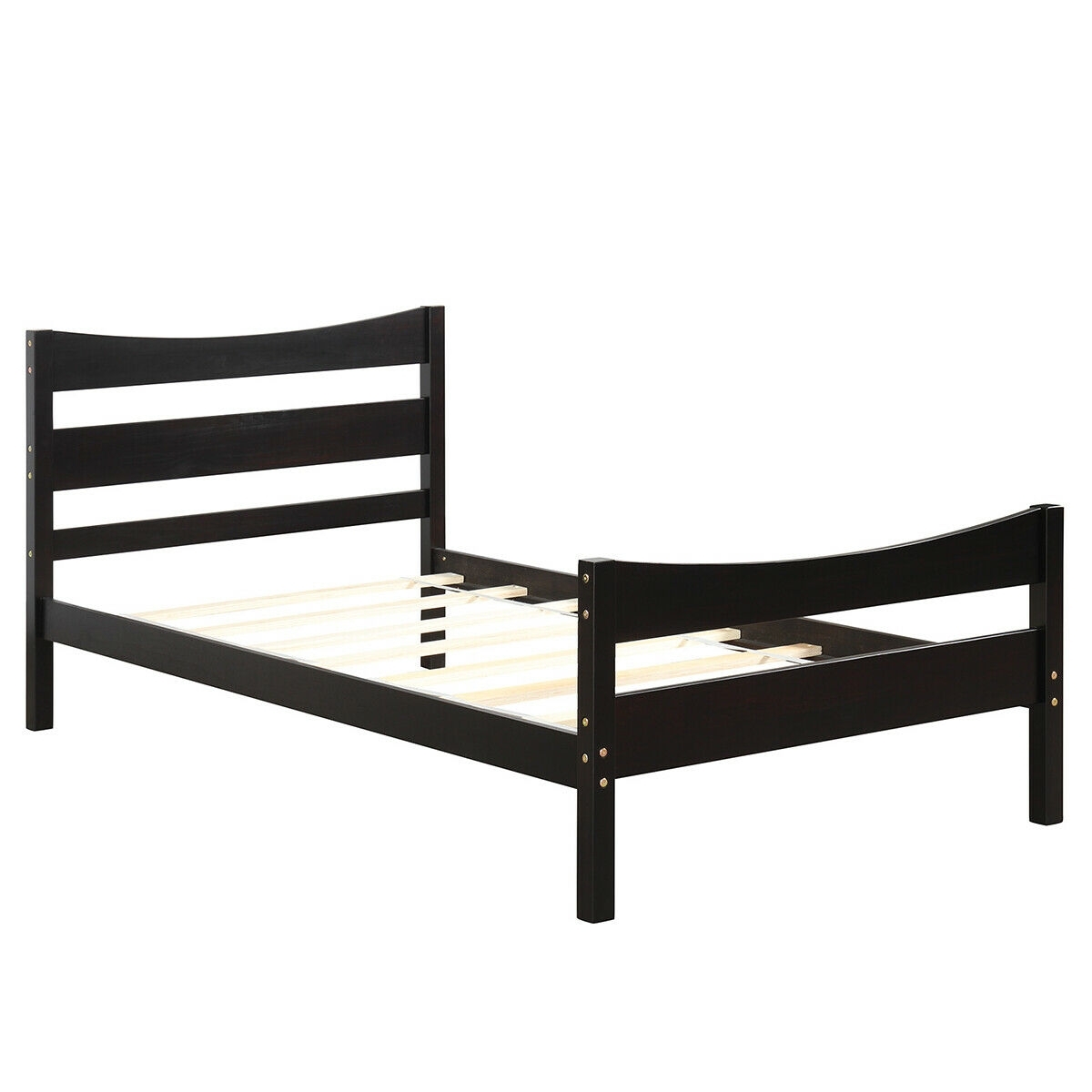 Twin Size Rustic Style Platform Bed Frame with Headboard and Footboard-Dark Brown - Color: Dark Brown - Image 6