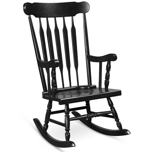 Outdoor Rocking Chair with Slatted Backrest-Black - Color: Black
