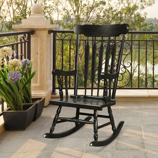 Outdoor Rocking Chair with Slatted Backrest-Black - Color: Black - Image 2