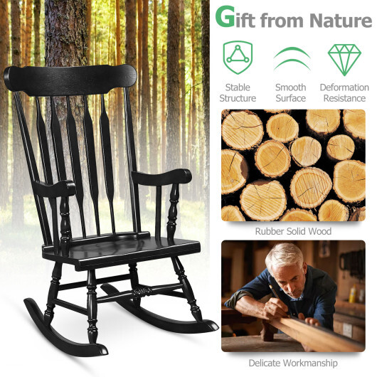 Outdoor Rocking Chair with Slatted Backrest-Black - Color: Black - Image 3