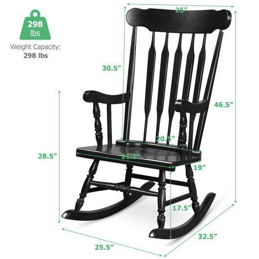 Outdoor Rocking Chair with Slatted Backrest-Black - Color: Black - Image 4