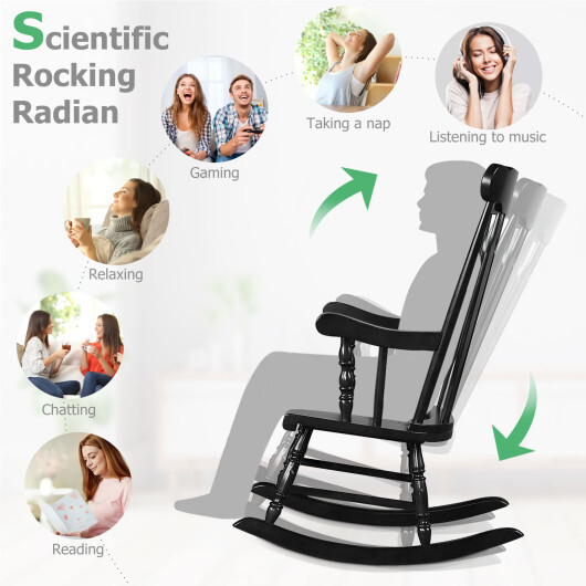 Outdoor Rocking Chair with Slatted Backrest-Black - Color: Black - Image 5