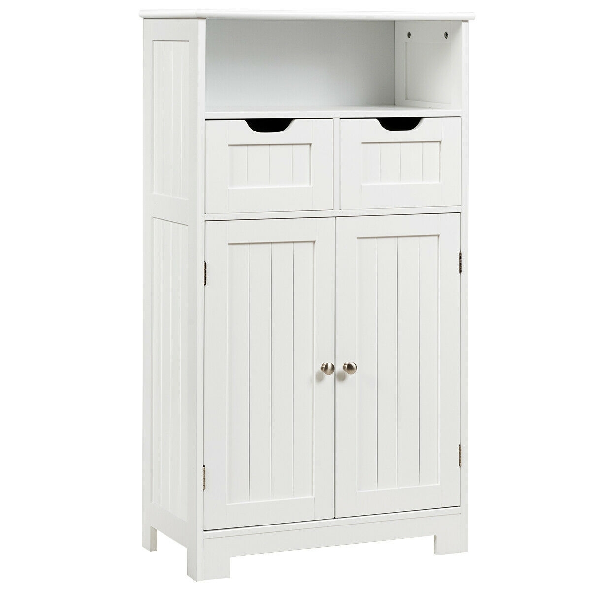 Bathroom Wooden Side Cabinet with 2 Drawers and 2 Doors-White - Color: White