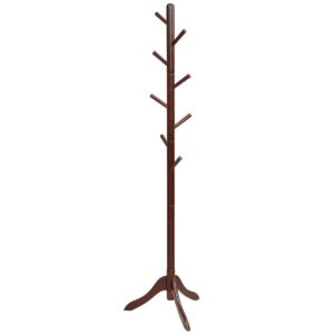 Adjustable Wooden Tree Coat Rack with 8 Hooks-Brown - Color: Brown