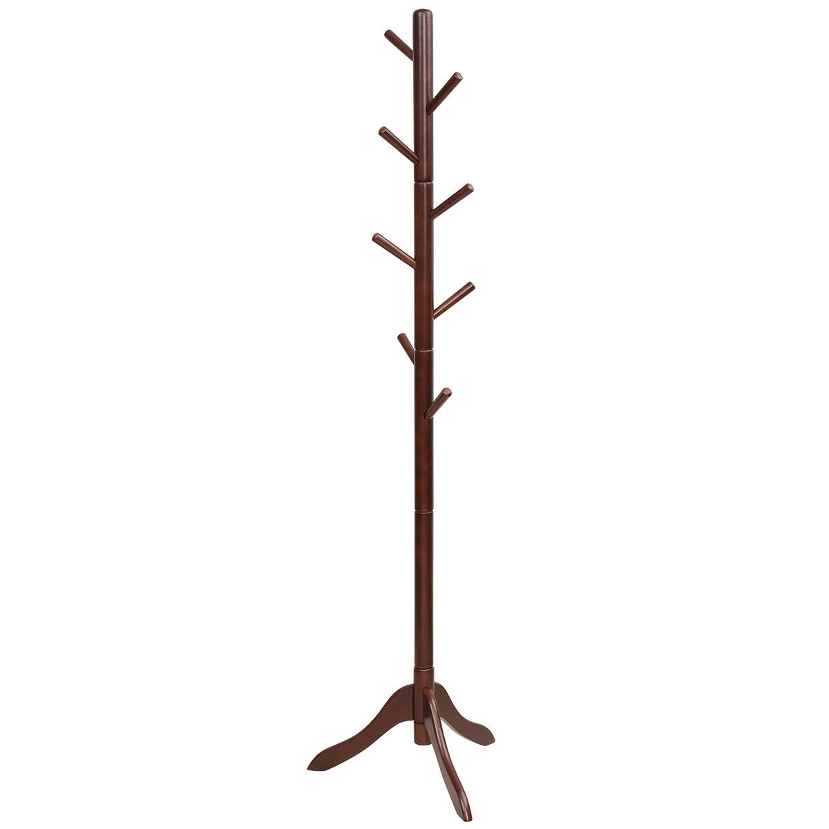 Adjustable Wooden Tree Coat Rack with 8 Hooks-Brown - Color: Brown