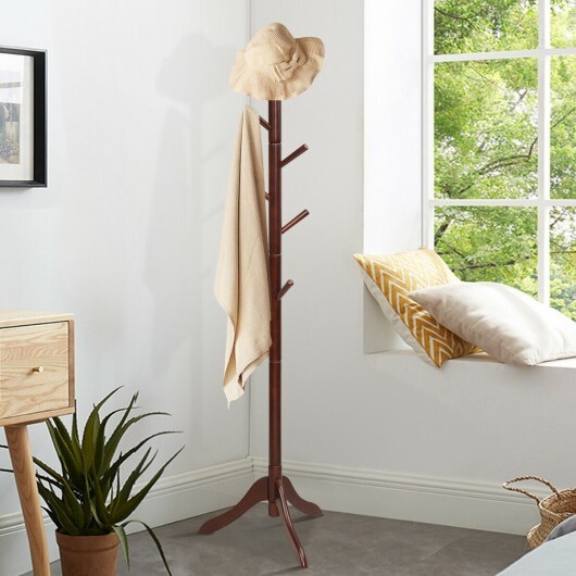 Adjustable Wooden Tree Coat Rack with 8 Hooks-Brown - Color: Brown - Image 2