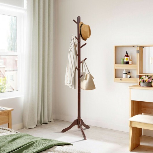 Adjustable Wooden Tree Coat Rack with 8 Hooks-Brown - Color: Brown - Image 4