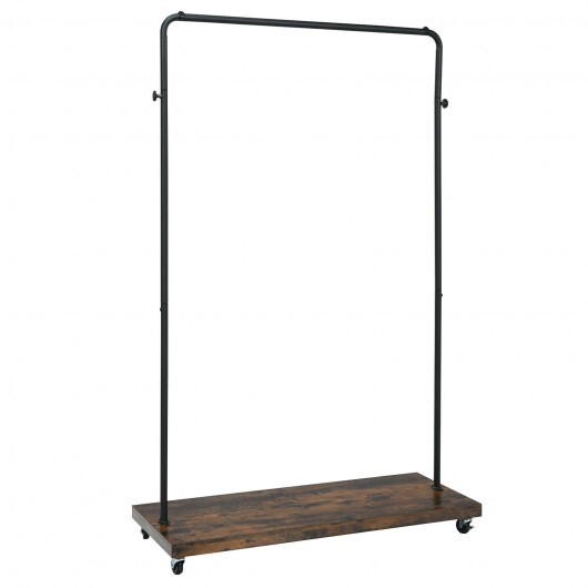Rolling Garment Rack with Hanging Hooks and Bottom Storage Shelf - Color: Rustic Brown