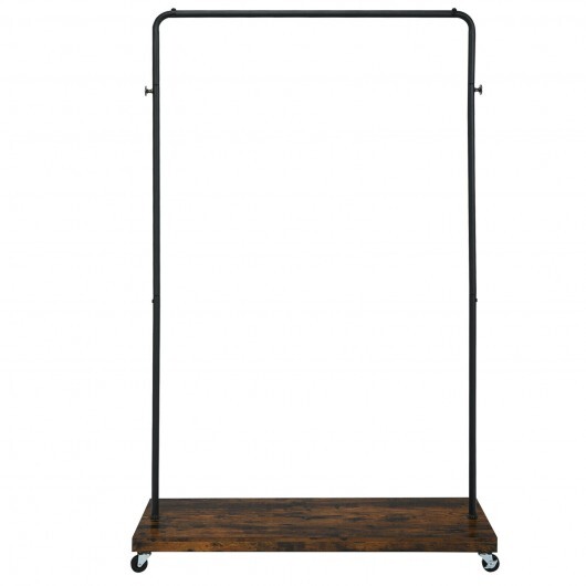 Rolling Garment Rack with Hanging Hooks and Bottom Storage Shelf - Color: Rustic Brown - Image 5